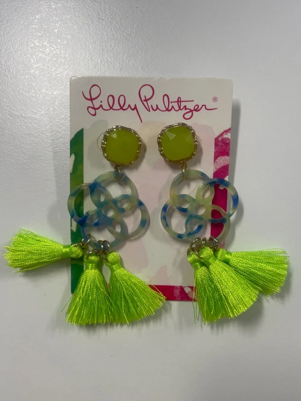 Lilly Pulitzer Lime Tassel & Acrylic Earrings